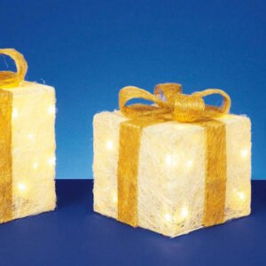 Premier 3 Piece Cream/Gold LED Glitter Parcels