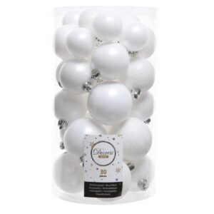 Kaemingk Winter White  - 40/50/60mm Shatterproof Baubles Mixed Pack 30