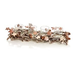 Premier nan Sparkle Twig 4 Tea Light Holder With Cones
