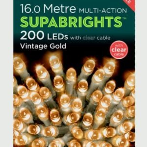 Premier Vintage Gold/Clear Cable 200 LED Multi Action Supabrights With Timer