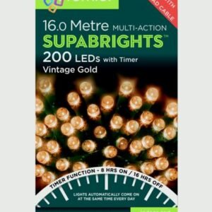 Premier Vintage Gold/Green Cable 200 LED Multi Action Supabrights With Timer