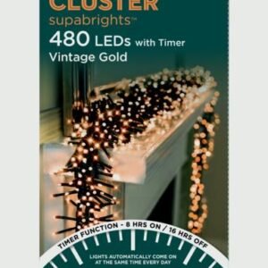 Premier Vintage Gold/Green Cable 480 LED Multi Action Supabrights Cluster Lights With Timer