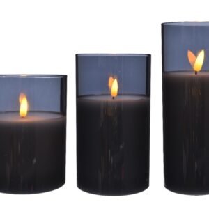 Kaemingk Smokie/White Set 3 LED Wax Candle In Glass