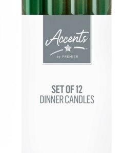 Premier Green 25cm Dinner Candles Pack 12