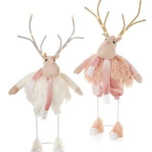 Premier 56 x 23cm Battery Operated LED Cream or Pink Fur Reindeer Assorted