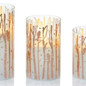 Premier Set 3 Printed Glass Candle Woodland Rose Gold