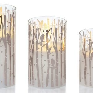 Premier Set 3 Printed Glass Candles Woodland Silver