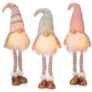 Premier 50cm Battery Operated Standing Gnome With LED Pink Grey