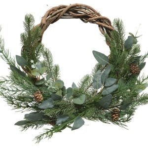 Kaemingk 12cm Decorative Wreath Leaves Pinecones Green