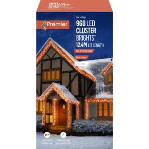 Premier Red/Vintage Gold /Clear Cable 960 LED Multi Action Cluster Brights With Timer