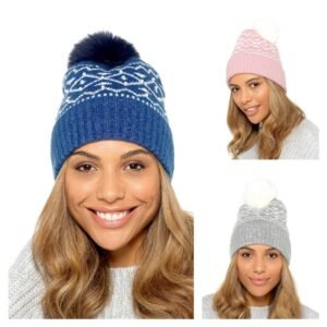 RJM nan Ladies Bobble Hat With Bead Detail