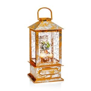 Premier 19cm Lit Gold Musical Snowing Lantern