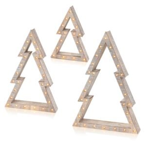 Premier Warm White LEDs Set Of 3 Lit White Wood Tree