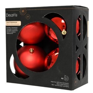 Kaemingk 10cm Assorted Baubles Polystyrene Christmas Red Pack 4