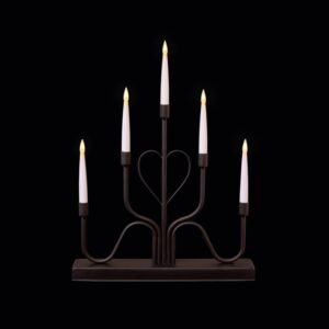 Premier 32cm 5 LED Black Metal Modern Heart Candle Bridge