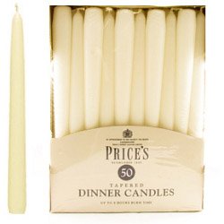 Price's Candles Ivory Tapered Dinner Candle Unwrapped 50 Pack