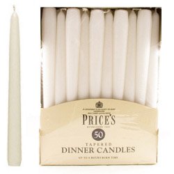 Price's Candles White Tapered Dinner Candle Unwrapped 50 Pack